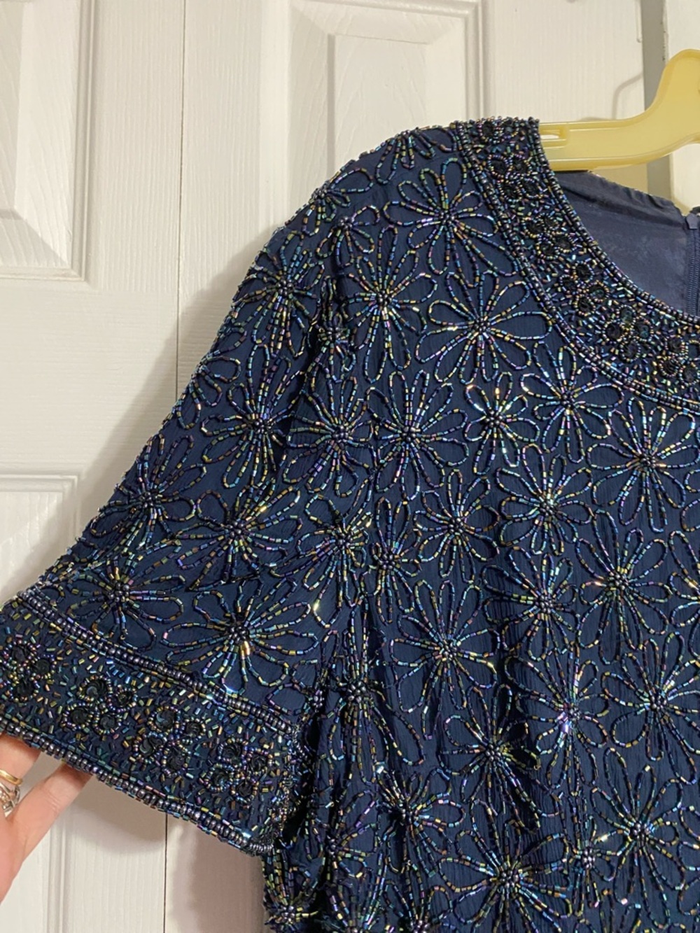 PRETTY Adrianna Papell Occasions navy blue Silk beaded shirt top blouse size 16W - Picture 4 of 10